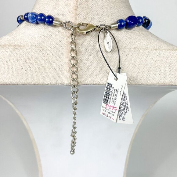 Chicos Blue Sky Beaded Short Necklace Round Silver Ornate Pendant New - Picture 2 of 3